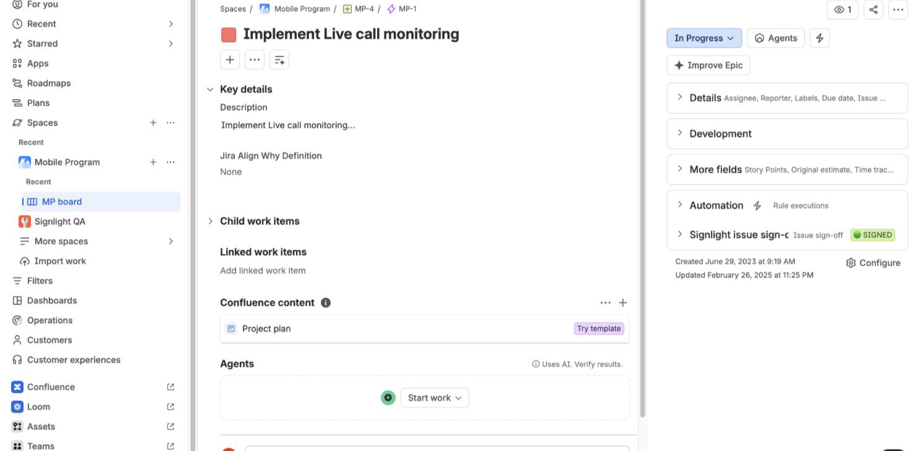 Jira issue showing Signlight with a green signed status